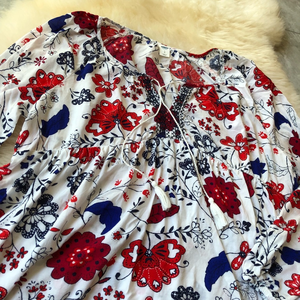 3/4 sleeve colorful flower blouse